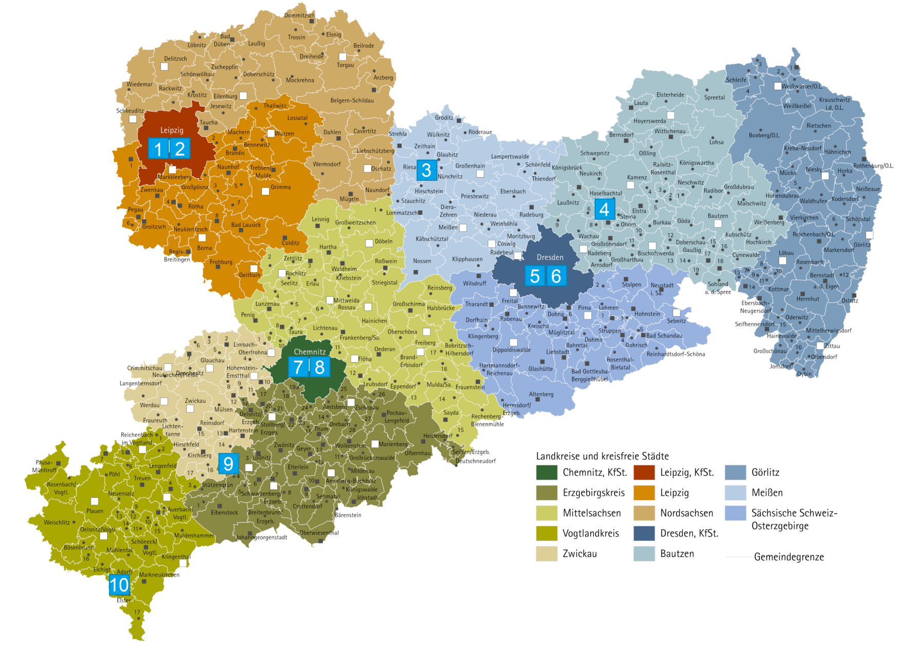 Karte des Freistaates Sachsen, digital erstellt